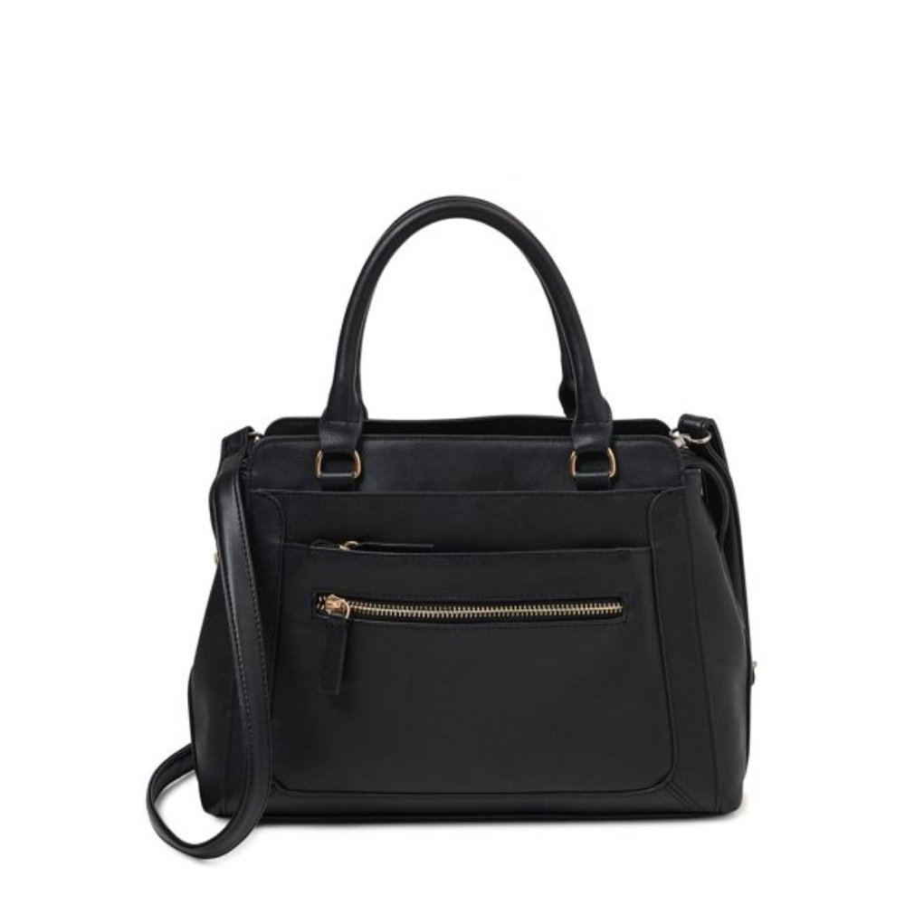 Time and Tru Women's Multi-Compartment Marli Convertible Satchel Handbag Black